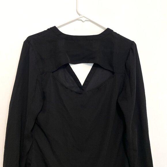 GUESS Black Chiffon V-Neck Long Sleeve Cutout Back Y2K Button Down Shirt Blouse - Picture 12 of 15